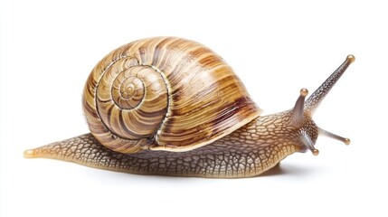 Close-Up of a Brown Snail on White Background