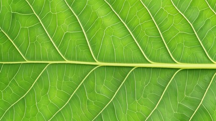 Discover the beauty of nature with a closeup macro shot of a green leaf showcasing its intricate vein patterns.