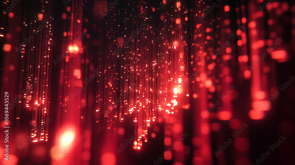 Poster optical data concept depicted by abstract glowing lines on a dark background, the high speed, vast c