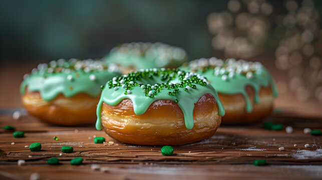 St. Patrick's Day themed donuts, food photography