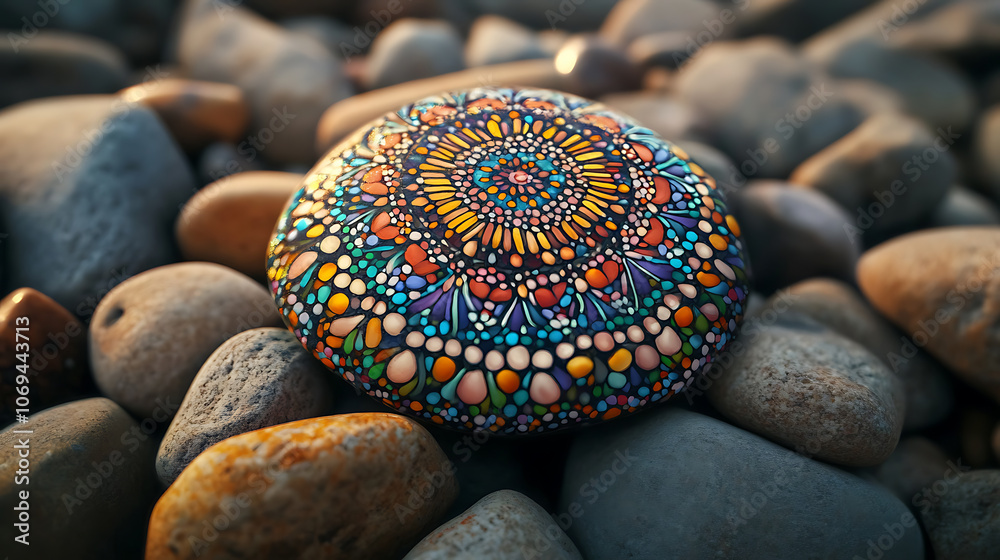 Poster smooth rocks with colorful mandala design
