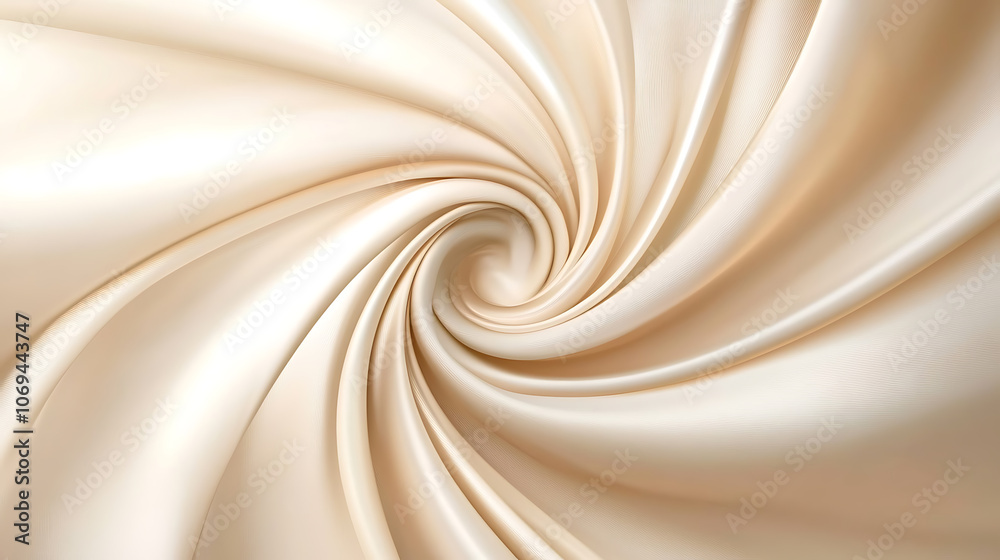 Poster soft pastel beige cream color, shiny satin silk swirl wave background banner, abstract textile fabri