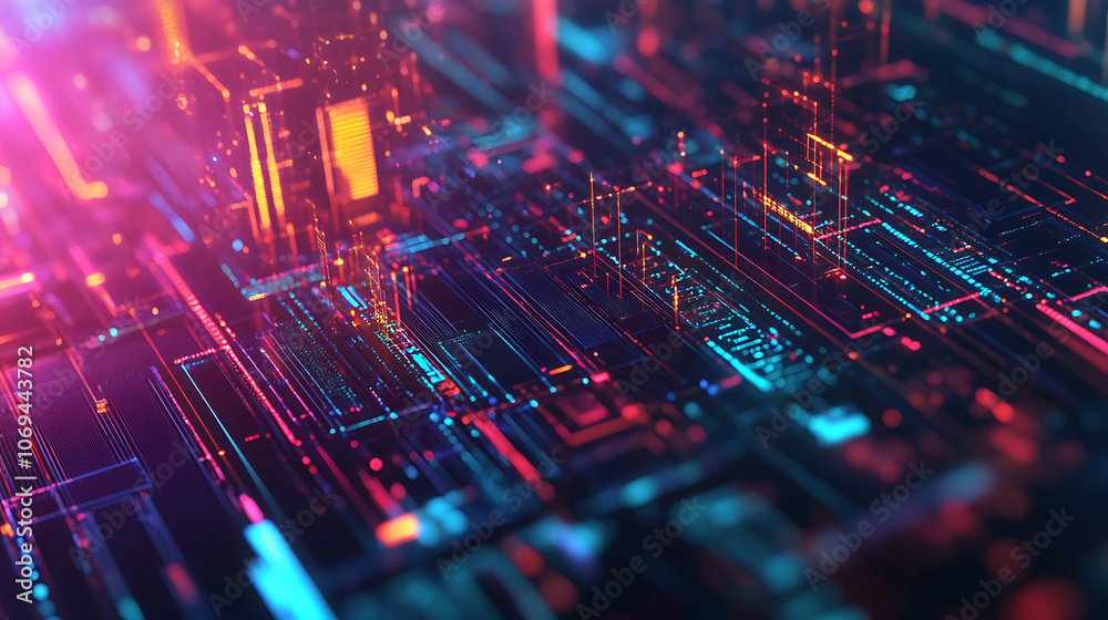 Aufkleber Smart factory concept, abstract tech background, demonstrating Industry 4,0 revolution through automation and data exchange in manufacturing technologies