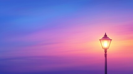 Streetlight Illuminating a Colorful Sunset Sky