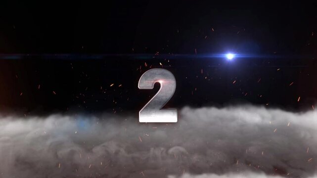 Metallic number five surrounded by smoke and sparks; suitable for dynamic and industrialthemed designs, birthday invitations, or abstract backgrounds.