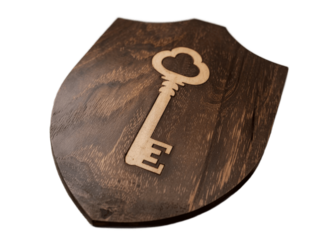 Decorative Wooden Key Plaque on Shield Background