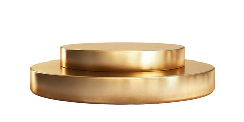 A shiny, golden podium with two circular levels for display purposes.