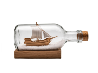 Miniature Ship in a Bottle on Wooden Base