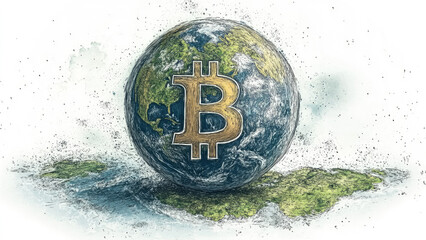 Bitcoin Symbol Over Earth Illustration Representing Global Cryptocurrency Influence