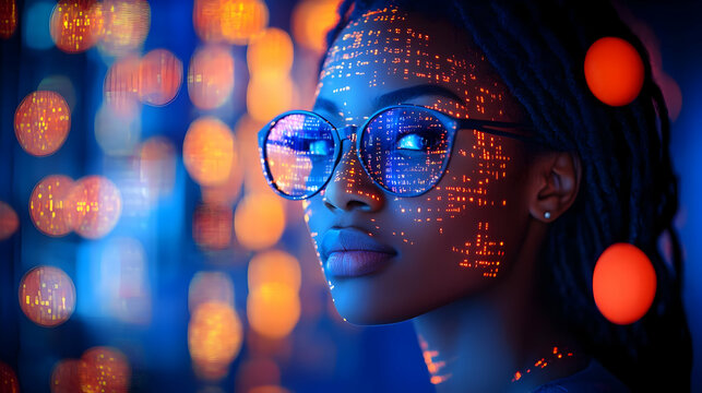 Woman with Digital Pattern on Face - Illustration
