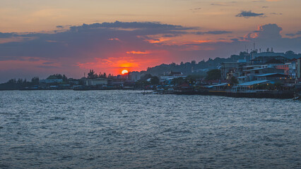 Sunset Over Coastal City of Balikpapan, Indonesia.