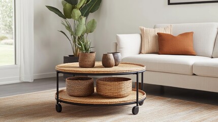 Naklejka premium Cozy Modern Living Room with Round Coffee Table