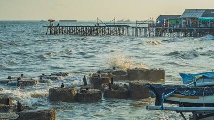 the windy beach with strong tides on the beach.