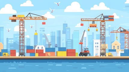 Obraz premium Cargo Crane Loading Shipping Containers at Port