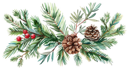 Fototapeta premium PNG Green fir branches illustration decoration watercolor.