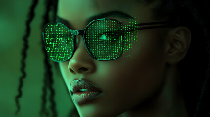 Digital Code Glasses Woman Portrait - Realistic Image