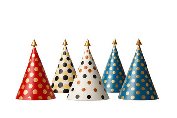 Colorful party hats on a gray background, perfect for celebrations and festive occasions.