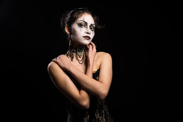 Gothic Woman with Dramatic Makeup and Lace Choker