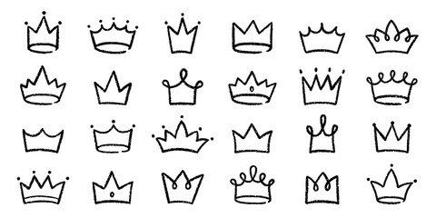 Chalk pencil crown doodle. Childish scribble  princess tiara in sketch style. Grunge texture. Hand drawn vector illustration isolated on white background © AnyaLi