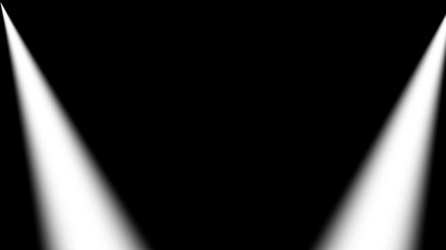 Two bright spotlights shining against a dark background for theatrical, concert, or event promotions, advertisements, or entertainment concepts.