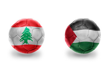 Fototapeta premium football balls with national flags of palestine and lebanon ,soccer teams. on the white background.