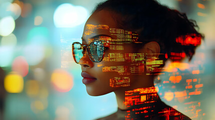 Digital Art - Woman with Code Overlay