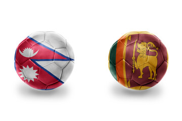Obraz premium football balls with national flags of sri lanka and nepal ,soccer teams. on the white background.