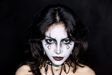 Intense Gothic Portrait of Woman with Dramatic Makeup