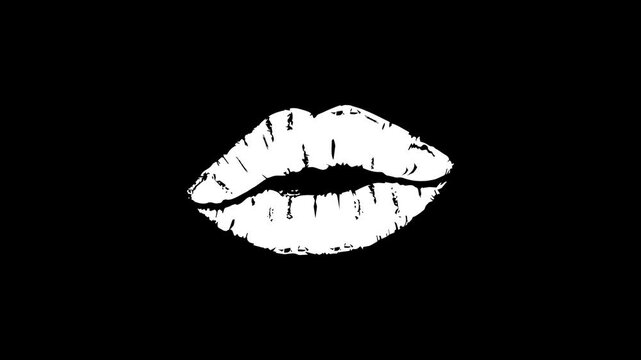 Lips love kiss stamp and hand stamping impact isolated animation. Romantic lipstick xoxo 3D concept. Alpha matte channel.