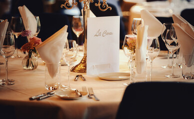 prepared luxurious table at expensive restaurant