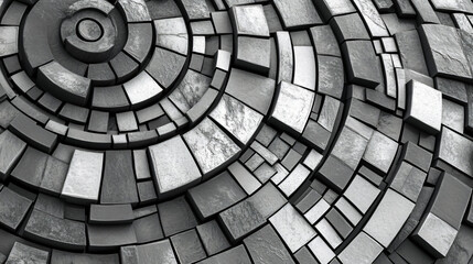 Fototapeta premium Abstract grayscale mosaic with intricate tiles and uniform textures.