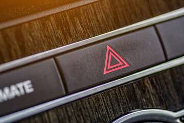 Inside the car.Emergency stop button in car.Dashboard, inner workings of a car.