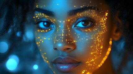 Abstract Portrait of a Woman with Glittering Makeup