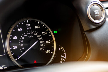 Inside the car.Speedometer and tachometer of the car.Dashboard, inner workings of a car.