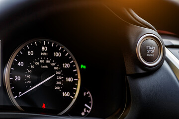 Inside the car.Speedometer and tachometer of the car.Dashboard, inner workings of a car.