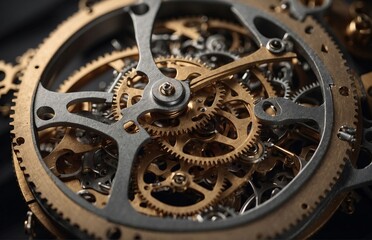 Intricate details of a vintage watch mechanism revealing gears and springs in a close-up view
