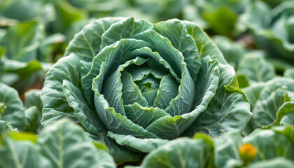 Fototapeta premium Cabbage in green organic farm. Healthy Green food isolated with white highlights, png