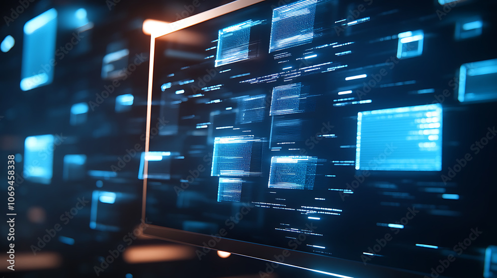 Poster file sharing concept, Data transfer, ftp file receiver and backup on the monitor screen