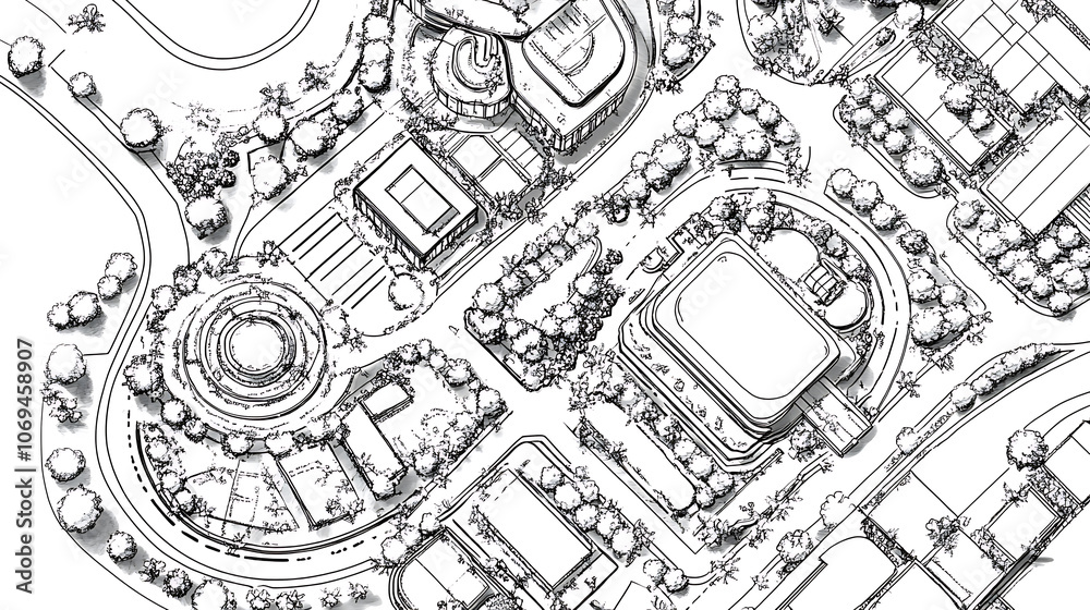 Poster master plan of urban landscape design or urban architecture drawing add rough sketch style by hand c