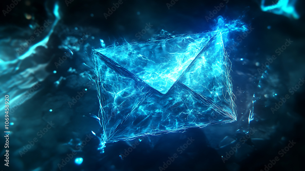 Leinwandbilder message envelope is light up in blue on an abstract background
