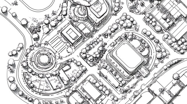 master plan of urban landscape design or urban architecture drawing add rough sketch style by hand created by