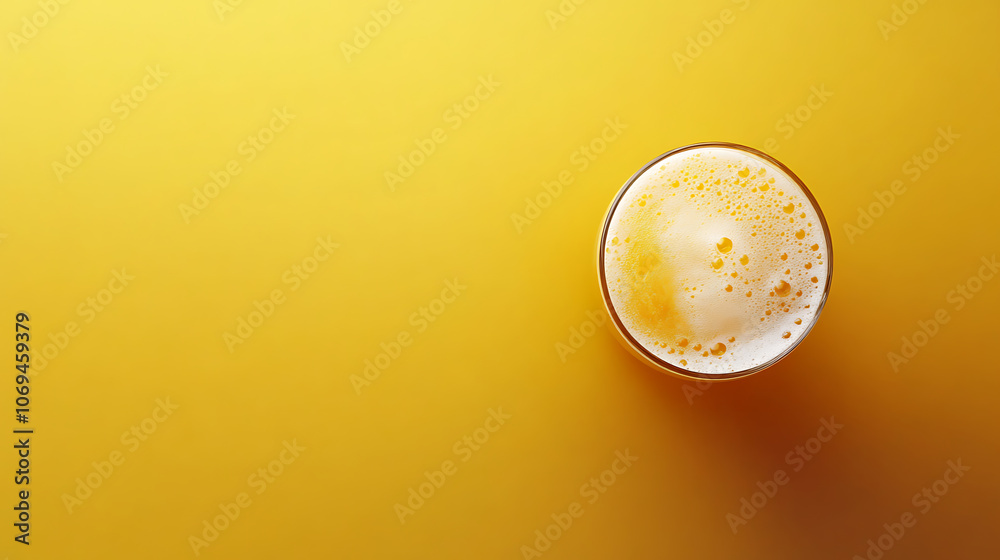 Aufkleber top view of beer glass with foam cap and copyspace