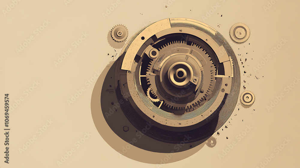 Aufkleber a circular gear with gears around it on a flat background