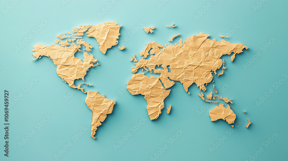 Wall mural an image of a world map in flat color on a blue background