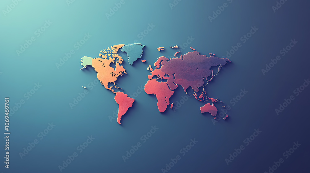 Poster an image of a world map in flat color on a blue background