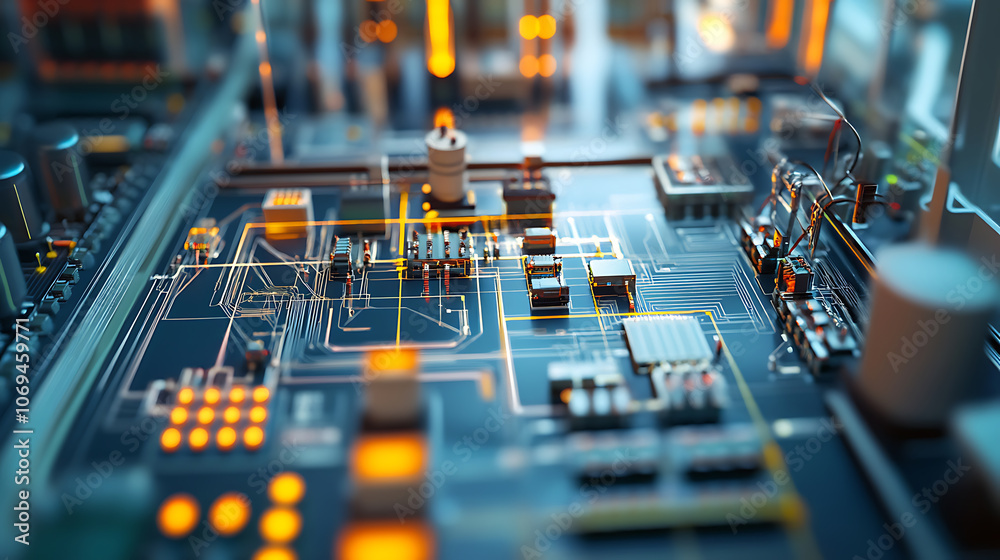 Poster an electro engineering background with grid lines and electronics symbols