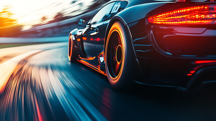 drifting car wheels close-up,Sports car racing on the race track
