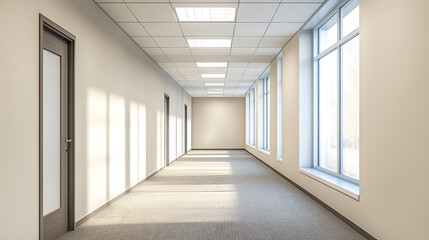 Fototapeta premium empty office hallway with windows and doors