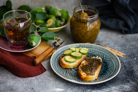 Floral tea with sandwiches and fresh feijoa jam