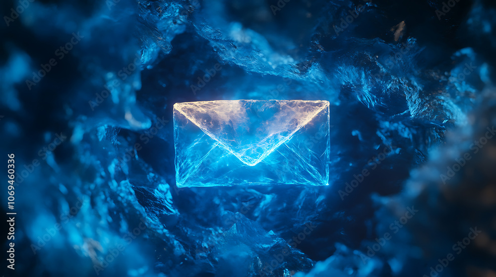 Aufkleber message envelope is light up in blue on an abstract background